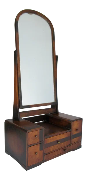 19th. Century Japanese Haberdashery-Style, Chinese Inspired Table Top Vanity Mirror With Asymmetrical Drawers