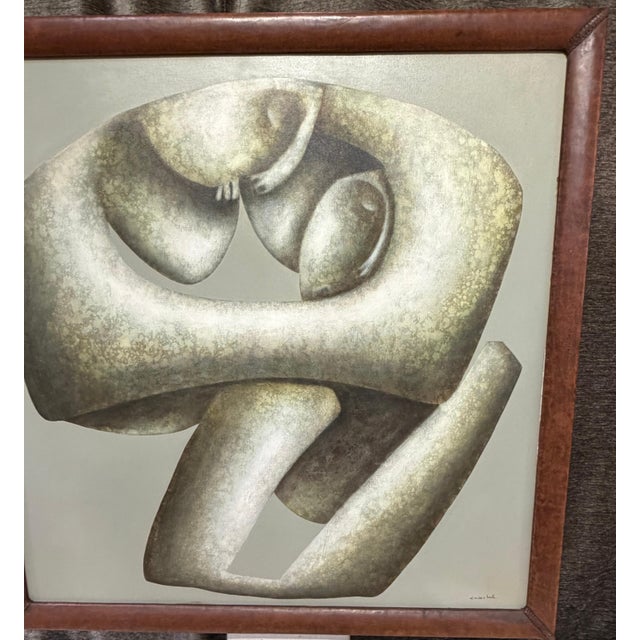 Carlos León Cruz “Untitled” Abstract Oil on Canvas, Custom Leather Frame For Sale - Image 4 of 12