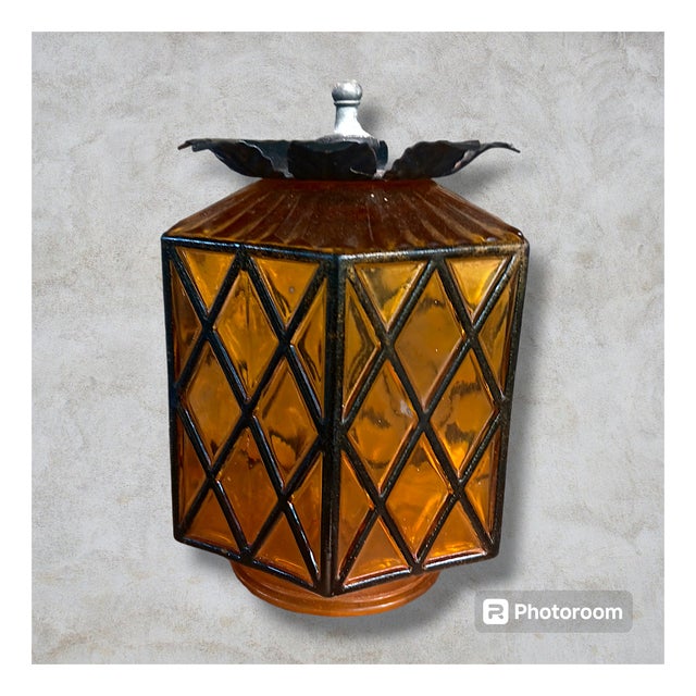1930s Porch Light Fixture Cover Amber Glass For Sale