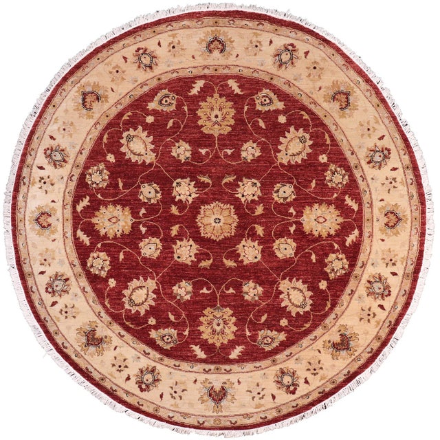 Boho Chic Ziegler Ethelyn Red/Ivory Wool Round Rug- 8'0'' X 8'3'' For Sale - Image 9 of 10