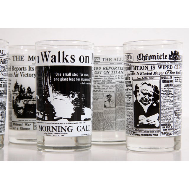 Mid-Century Modern Vintage 1930's - 1960's Newspaper Cover Tumblers Cocktail Glasses - Set of 8 For Sale - Image 3 of 9
