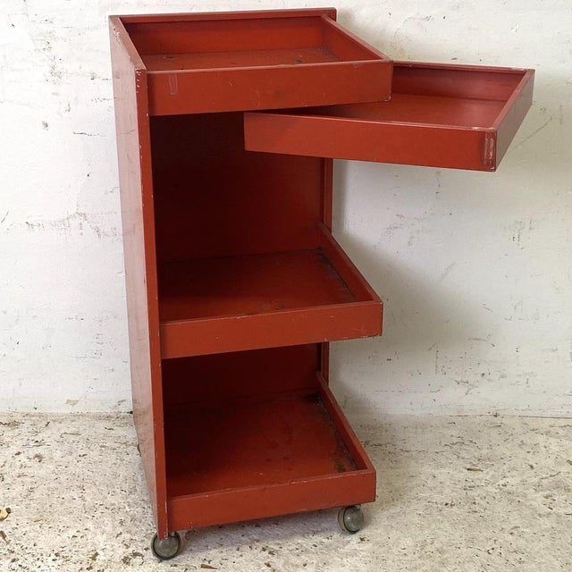 Industrial Vintage Red Metal Architects Trolley, 1960s For Sale - Image 3 of 10
