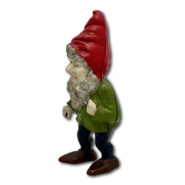 Hard to Find Unusual Model Antique American Cast Iron Figurative Standing Gnome Doorstop - Circa 1920s For Sale In Boston - Image 6 of 18