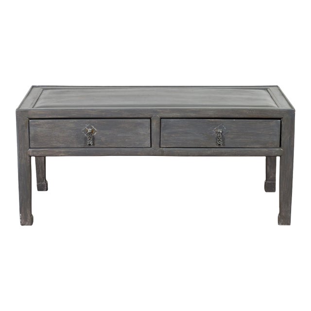 Chinese Late Qing Low Table with Two Drawers and Custom Grey Silver Lacquer For Sale