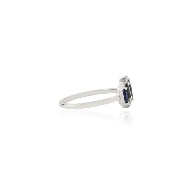 Not Yet Made - Made To Order 14k Gold Natural Sapphire Cluster Diamond Baguette Ring Size 7 For Sale - Image 5 of 12