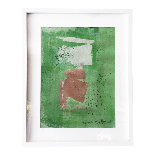 Radiant. IV Framed Gold Leaf on Green Surreal Painting For Sale
