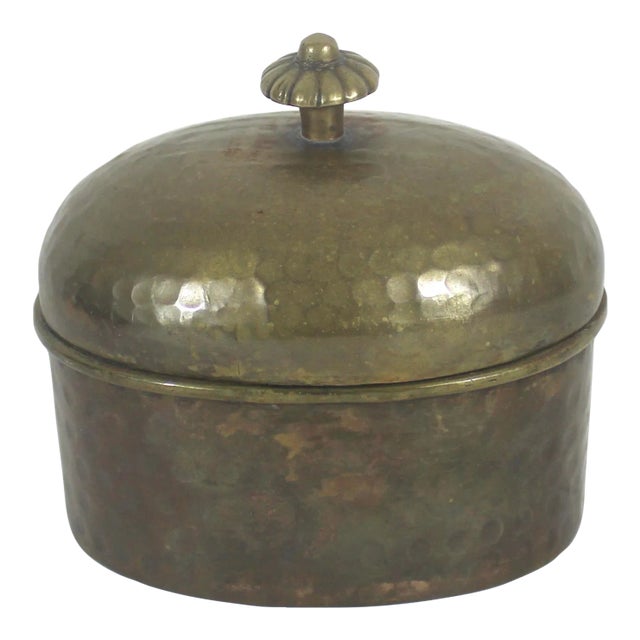 Vintage Hammered Brass Box With Lid For Sale