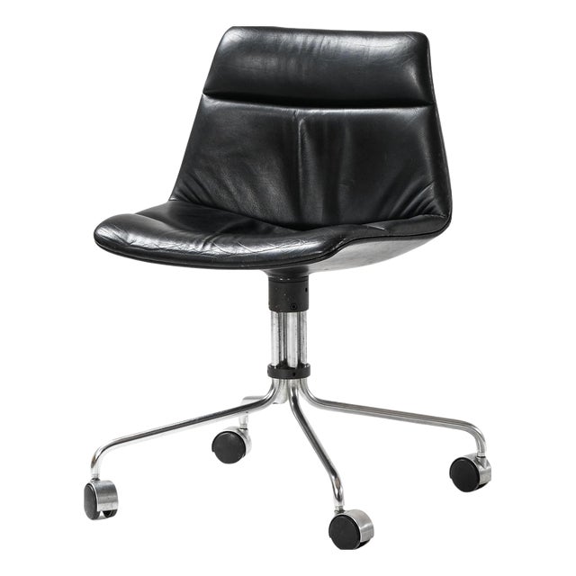 Office Chair in Leather and Steel from Jørgen Kastholm & Preben Fabricius, 1960s For Sale