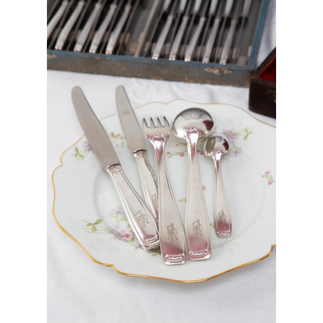 Antique French Cutlery Set for 12 with A.R. Initials by François Frionnet, 1940s, Set of 61 For Sale - Image 6 of 15