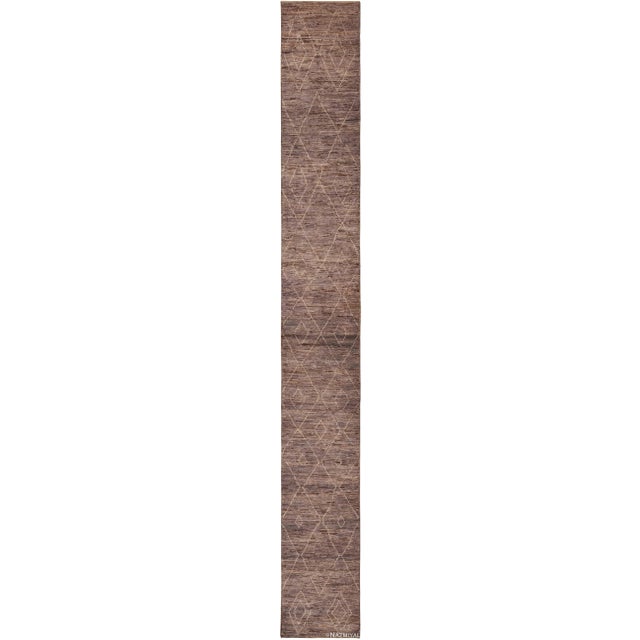 Nazmiyal Collection Brown Modern Moroccan Design Runner Rug For Sale