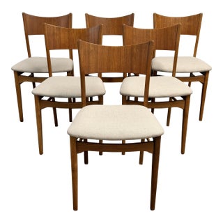 Set of 6 Mid 20th Century Danish Modern Teak Back Dining Chairs by Henning Kjærnulf for Soro Stolefabrik For Sale