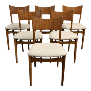 Set of 6 Mid 20th Century Danish Modern Teak Back Dining Chairs by Henning Kjærnulf for Soro Stolefabrik