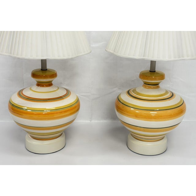 A Pair of Vintage 1960s Striped Ceramic Table Lamps by Remains Lighting For Sale - Image 11 of 18