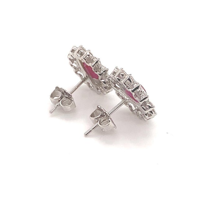 Diamond Ruby Earrings 14k Gold 2.07 TCW Certified For Sale - Image 14 of 16