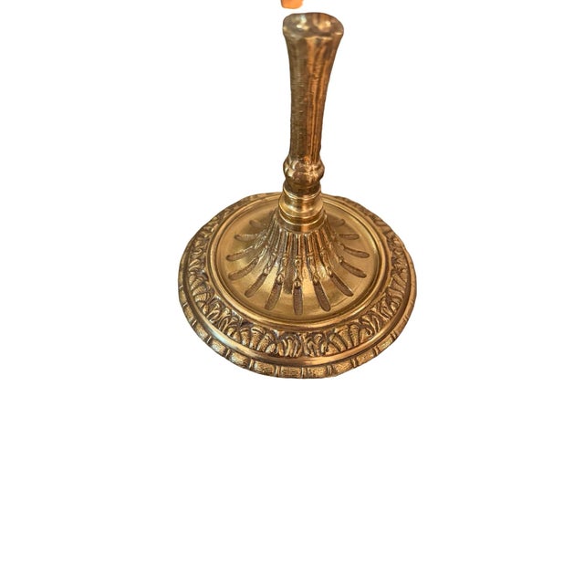 Brass Vintage French Empire Style Brass Bouillotte Table Lamp With Green Tole Shade For Sale - Image 8 of 12