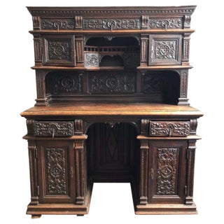 19th Century Renaissance Henri 2-Cabinet Secretary in Sculpted Oak, 1870s For Sale