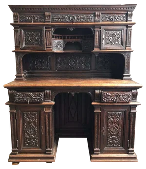 19th Century Renaissance Henri 2-Cabinet Secretary in Sculpted Oak, 1870s