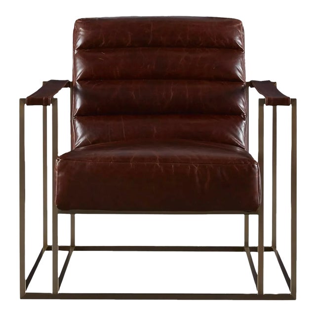 Transitional Hensen Leather Accent Chair, Brown For Sale