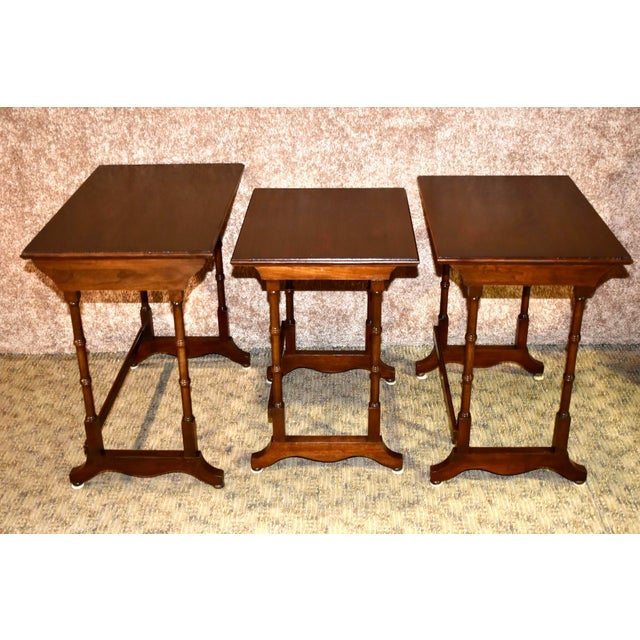 1980s Ethan Allen Mahogany Traditional Style Stacking Tables Set of 3