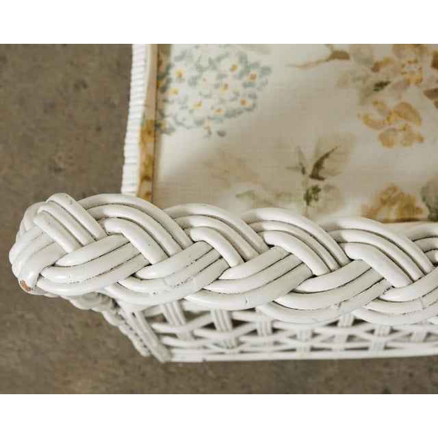 Wood Set of Six Painted Wicker Rattan Garden Dining Armchairs For Sale - Image 7 of 12