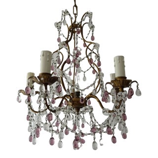 French Maison Baguès Amethyst & Clear Murano Drops Chandelier, 1920s Signed For Sale