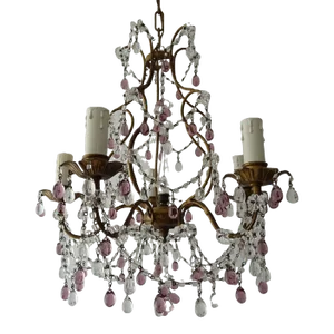 French Maison Baguès Amethyst & Clear Murano Drops Chandelier, 1920s Signed
