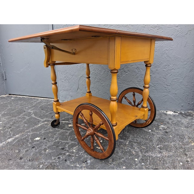 1940's Traditional Style Rolling Trolley Dry Bar Cart by Heywood Wakefield For Sale - Image 9 of 12