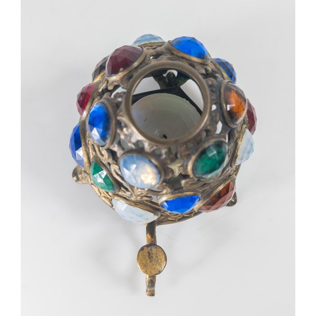 Brass 19th Century Aesthetic Movement Gilt Brass and Jeweled Candle Fairy Lamp, English or American For Sale - Image 8 of 12