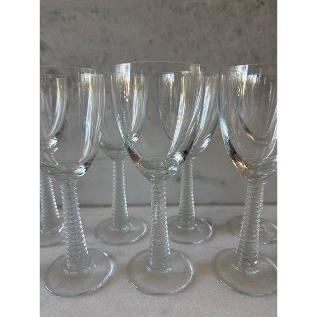 Glass Set of 8 Vintage Ribbed Stem Wine Glasses For Sale - Image 7 of 9
