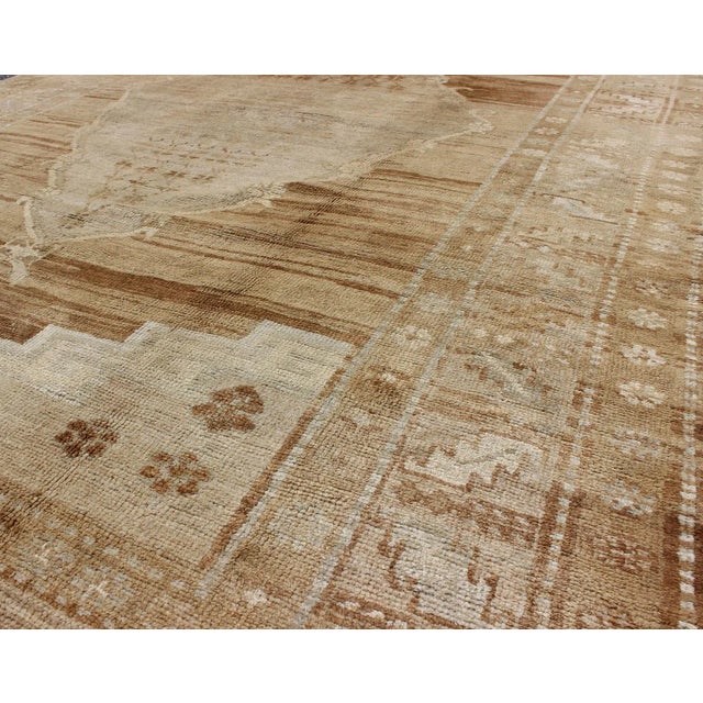 Textile Midcentury Vintage Turkish Rug With Central Medallion in Brown and Ivory For Sale - Image 7 of 9