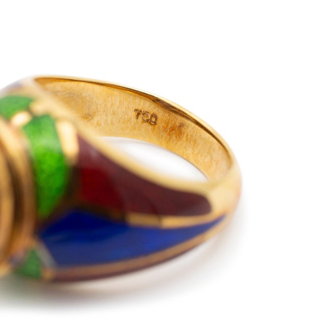 Vintage Mavito New York 18K Yellow Gold Amethyst Blue Green Enamel Cocktail Ring Size 6 For Sale In Houston - Image 6 of 8