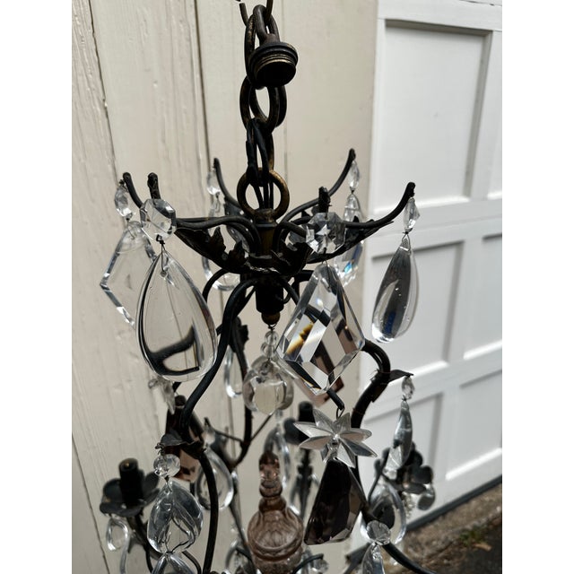 French Provincial Vintage Six Arm Metal and Crystal French Provincial Chandelier For Sale - Image 3 of 8