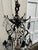 French Provincial Vintage Six Arm Metal and Crystal French Provincial Chandelier For Sale - Image 3 of 8
