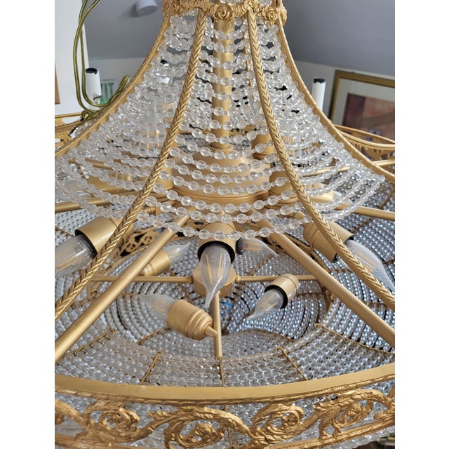 Palatial Vintage French Style Bronze & Crystal Basket Chandelier For Sale - Image 11 of 18