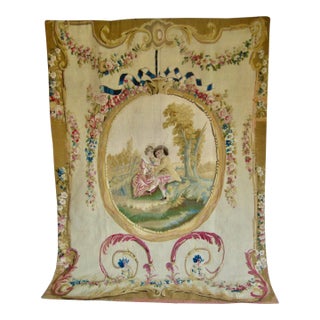 Aubusson French Tapestry Scene Galante Verdure 1780 For Sale