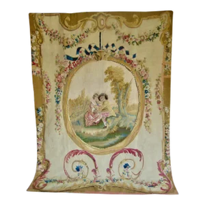Aubusson French Tapestry Scene Galante Verdure 1780