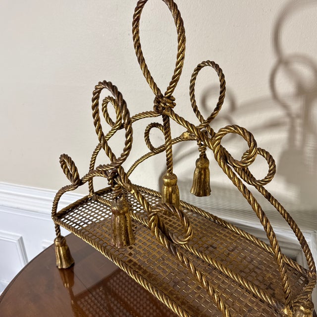 Mid 20th Century Italian Mid-Century Gilded Rope Tassels Magazine Book Rack For Sale - Image 4 of 9