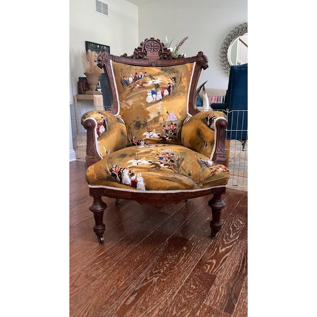 Victorian Renaissance Revival Walnut Library Armchair For Sale - Image 9 of 12