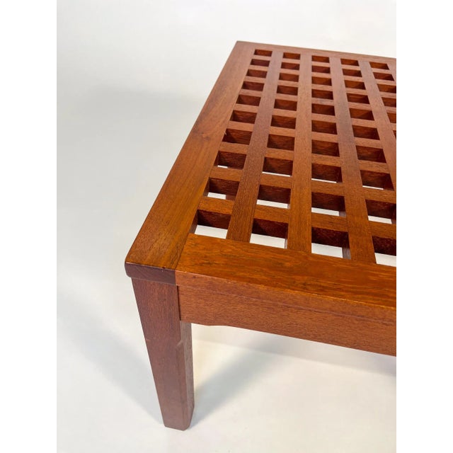 Mid 20th Century Mid 20th Century Mid-Century Modern Style Teak Side Table With Lattice Top For Sale - Image 5 of 6