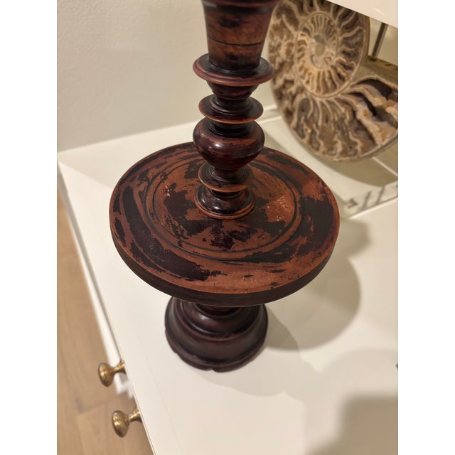 Antique Dutch Colonial Treen Turned Wood Candleholder For Sale - Image 14 of 16