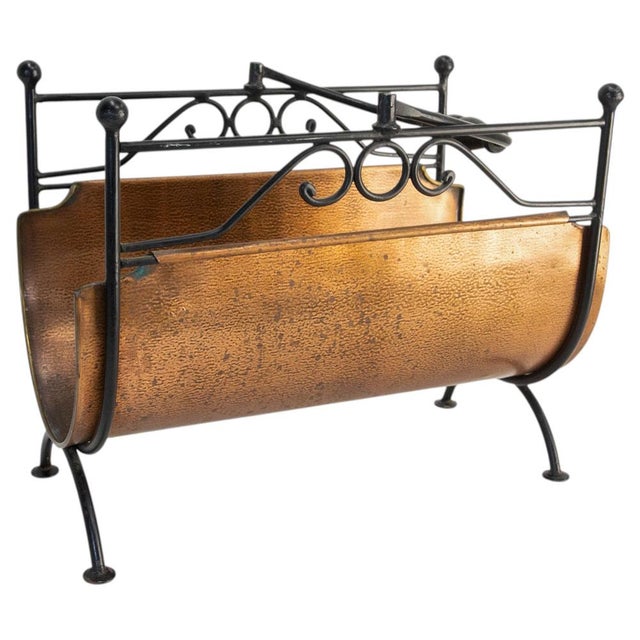 Wood Log Holder Rack in Wrought Iron and Copper, France, 1970 For Sale - Image 12 of 12