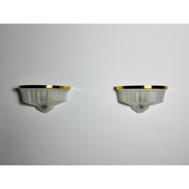 Brass Pair of French Brass and Aluminium Art Deco Sconces, France, 1940s For Sale - Image 8 of 12