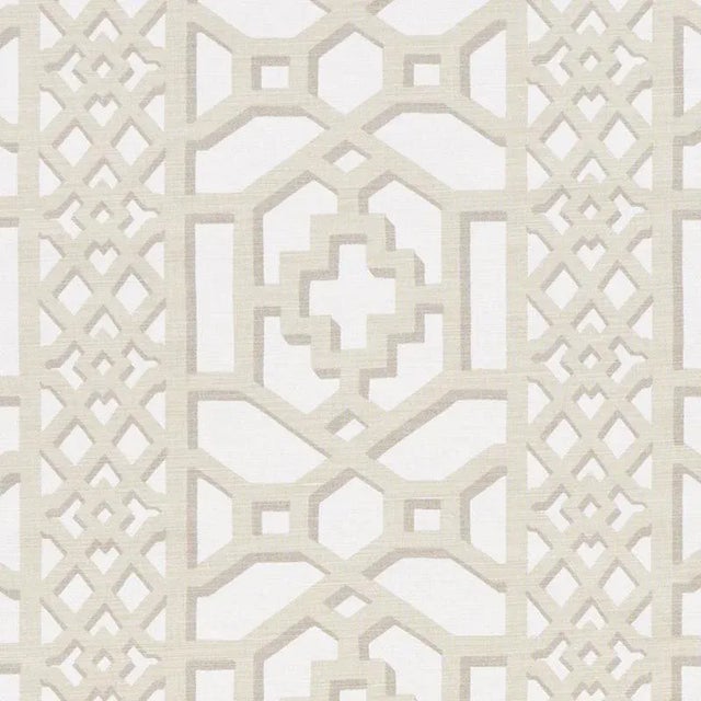 Schumacher Zanzibar Trellis Matte Fabric in Sand For Sale