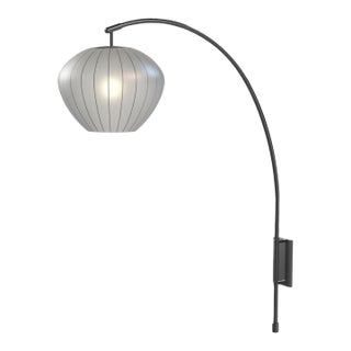 Bloom Wall Arc Lamp - Plug-In, Black Nickel, White Satin Shade, Inline Dimmer For Sale