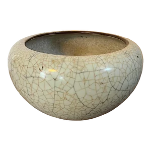 Large Antique 19th Century Chinese Crackle Glaze Monochrome Celadon Scholar's Scroll Pot or Fish Bowl