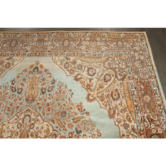Early 20th Century Stunning Turquoise Antique Persian Tabriz Rug - 8'10" x 11'8" For Sale - Image 5 of 16