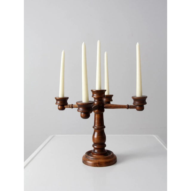 Rustic Vintage Wooden Candelabra For Sale - Image 3 of 9