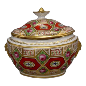 Antique Early 19th Century English George III Coalport Porcelain Sucrier Sugar Bowl in the Church Gresley Pattern