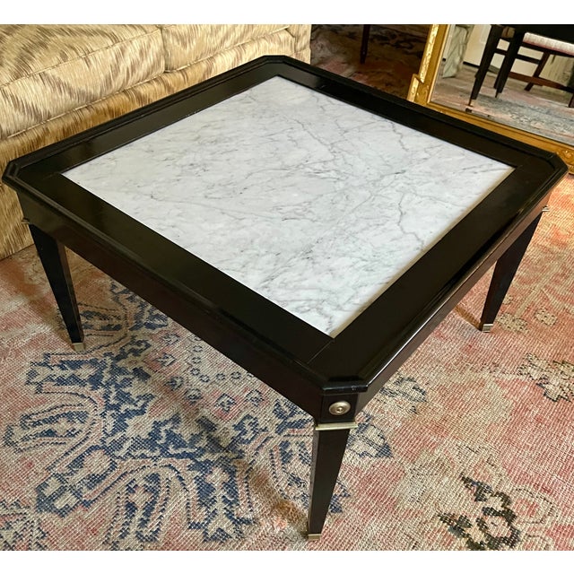 Maison Jansen Black Lacquered Coffee Table With Carrera Marble Inset ...