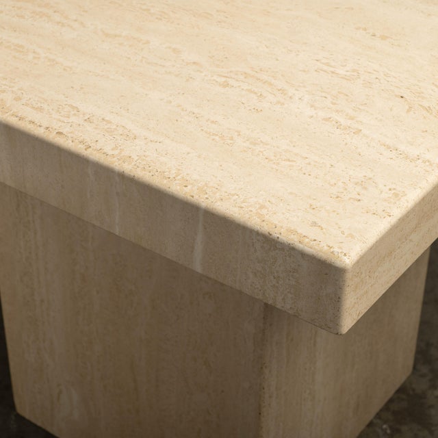 1980s Travertine Marble Square Dining Table Italian Stone Michael Taylor Style For Sale - Image 9 of 11